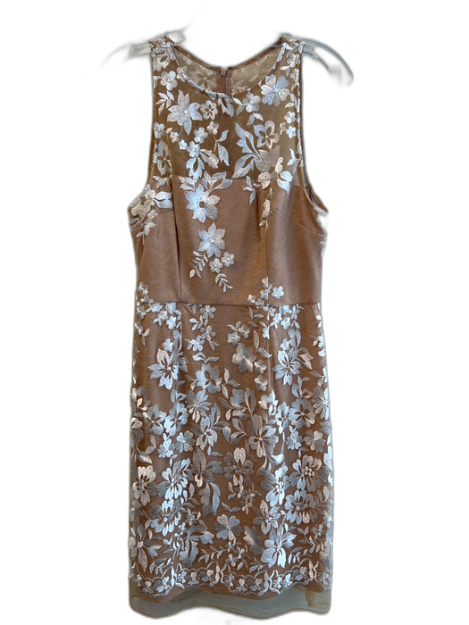 Betsey Johnson Size 6 Beige Nylon Illusion Floral Embroidery Round Neck Dress Beige / 6