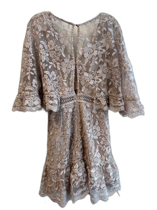Stevie May Size M Gold Polyester Embroidered Floral Mesh Overlay Dress Gold / M
