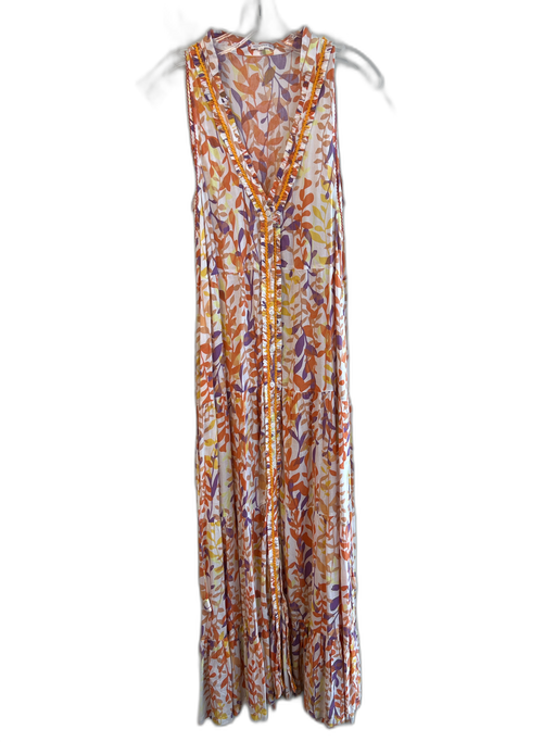 Poupette St. Barth Size XS Orange Viscose Mandarin Collar Floral Maxi Dress Orange / XS