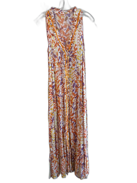 Poupette St. Barth Size XS Orange Viscose Mandarin Collar Floral Maxi Dress Orange / XS