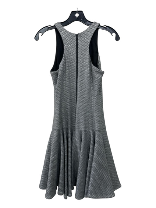 Milly Size 2 Silver & Black Acrylic Blend Textured High Neck Mini Dress Silver & Black / 2