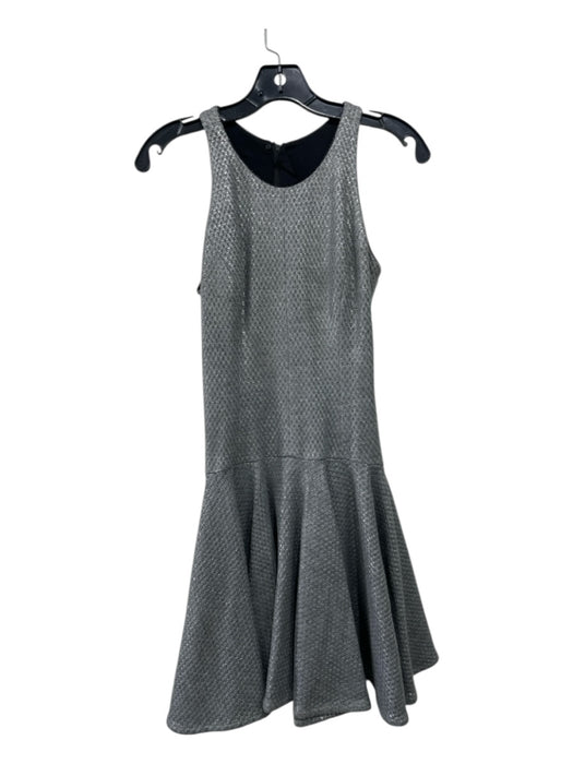 Milly Size 2 Silver & Black Acrylic Blend Textured High Neck Mini Dress Silver & Black / 2