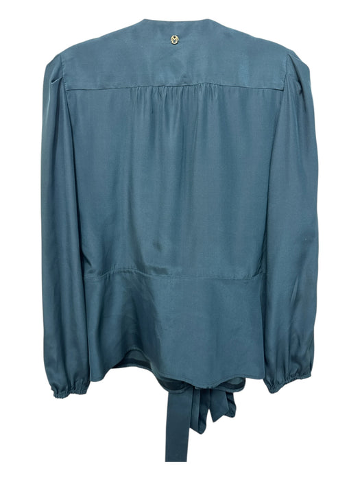 Marie Oliver Size M Dark Teal Silk Long Sleeve Solid Wrap Belted Top Dark Teal / M