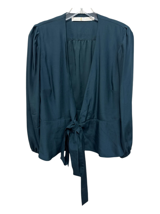 Marie Oliver Size M Dark Teal Silk Long Sleeve Solid Wrap Belted Top Dark Teal / M