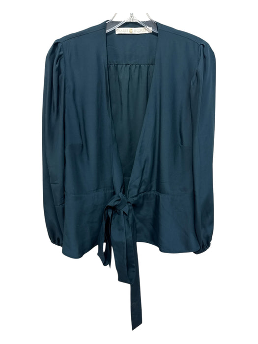 Marie Oliver Size M Dark Teal Silk Long Sleeve Solid Wrap Belted Top Dark Teal / M