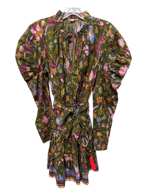 Ulla Johnson Size Est XS/S Green, Pink, Multi Cotton Long Sleeve Floral Dress Green, Pink, Multi / Est XS/S