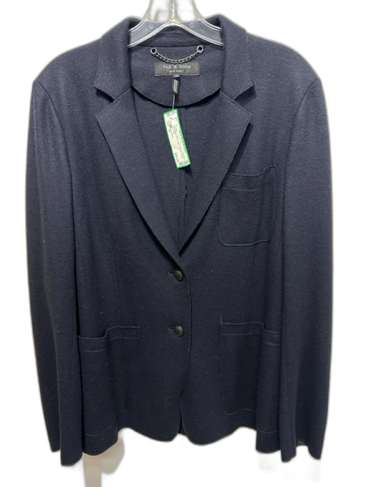 Rag & Bone Size 10 Blue Black Wool Patch Pockets Blazer Jacket Blue Black / 10