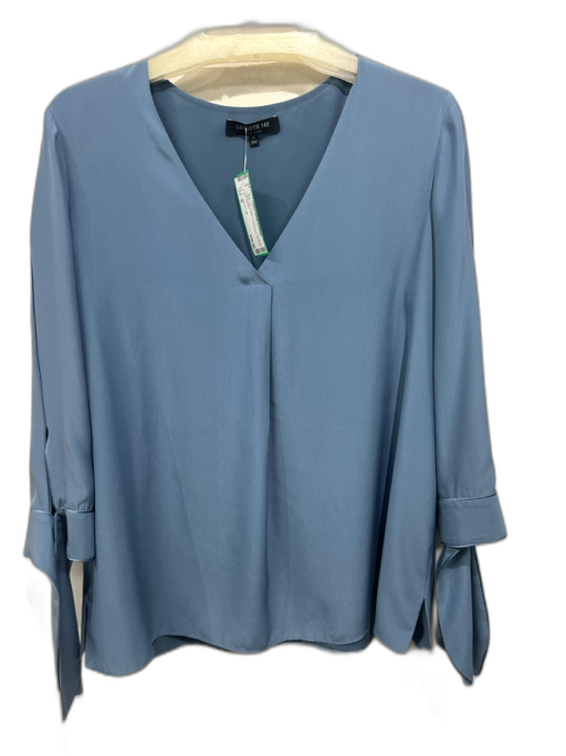Lafayette 148 Size M Blue Silk V Neck Long Sleeve Tie Cuffs Top Blue / M