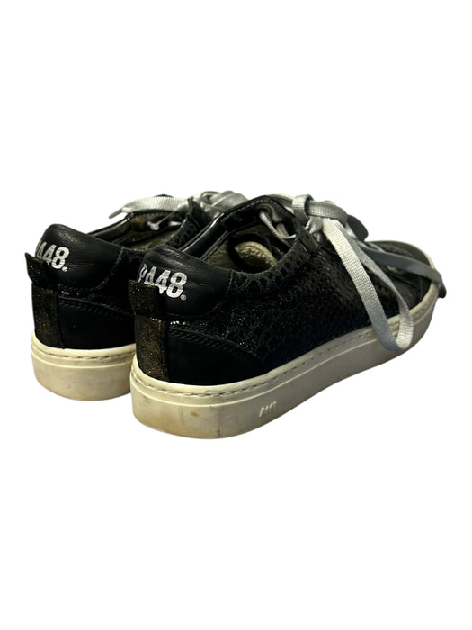 P448 Shoe Size 37 Black Leather Low Top lace up Round top Sneaker Shoes Black / 37