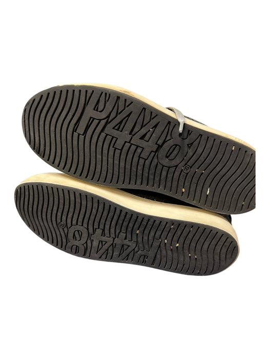 P448 Shoe Size 37 Black Leather Low Top lace up Round top Sneaker Shoes Black / 37