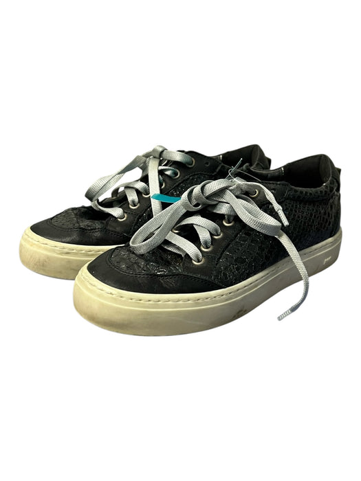 P448 Shoe Size 37 Black Leather Low Top lace up Round top Sneaker Shoes Black / 37