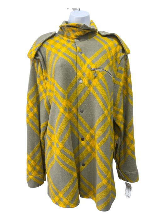 Burberry Size 12 Yellow & Sage Wool Blend Plaid Buttons Zipper Jacket Yellow & Sage / 12