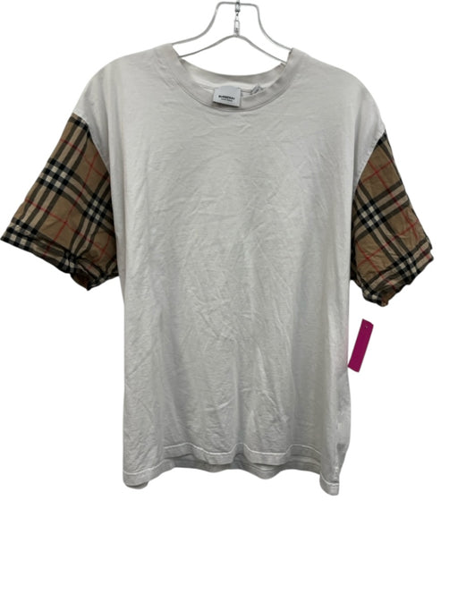 Burberry Size L White & Multi Cotton Short Sleeve Nova Check T Shirt Top White & Multi / L