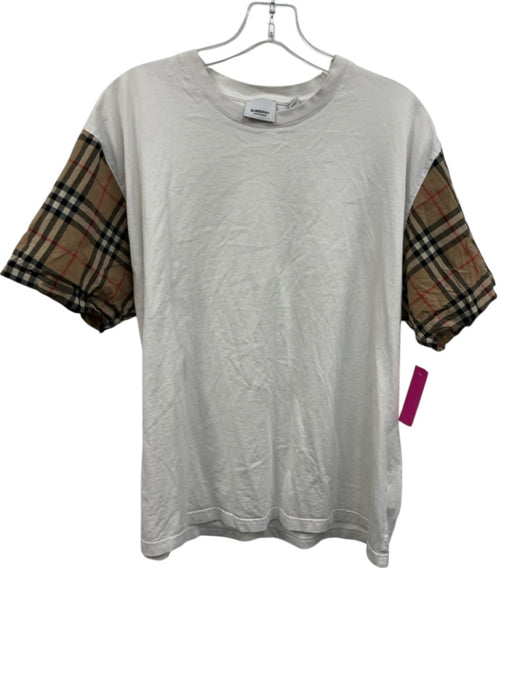 Burberry Size L White & Multi Cotton Short Sleeve Nova Check T Shirt Top White & Multi / L