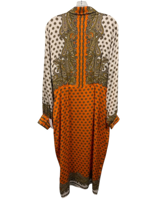 Elie Tahari Size 14 White, Orange, Yellow Silk Long Sleeve Pasley Dress White, Orange, Yellow / 14