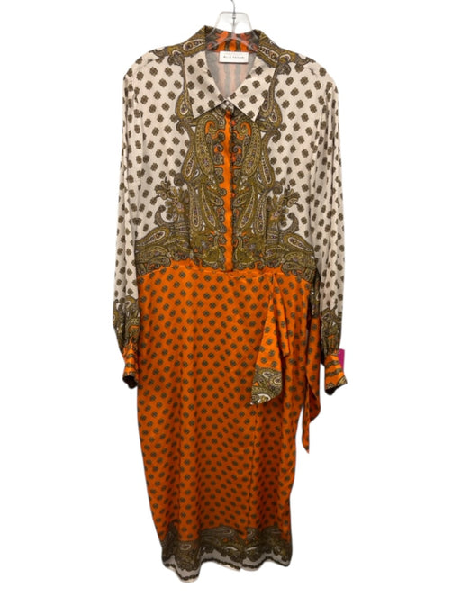 Elie Tahari Size 14 White, Orange, Yellow Silk Long Sleeve Pasley Dress White, Orange, Yellow / 14