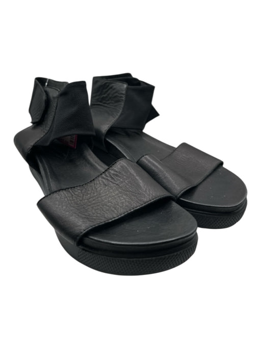 Eileen Fisher Shoe Size 7.5 Black Leather Platform Velcro Mesh Detail Sandals Black / 7.5