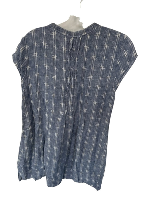 CP Shades Size S Blue & Cream Linen Cap Sleeve Textured V Neck Dress Blue & Cream / S
