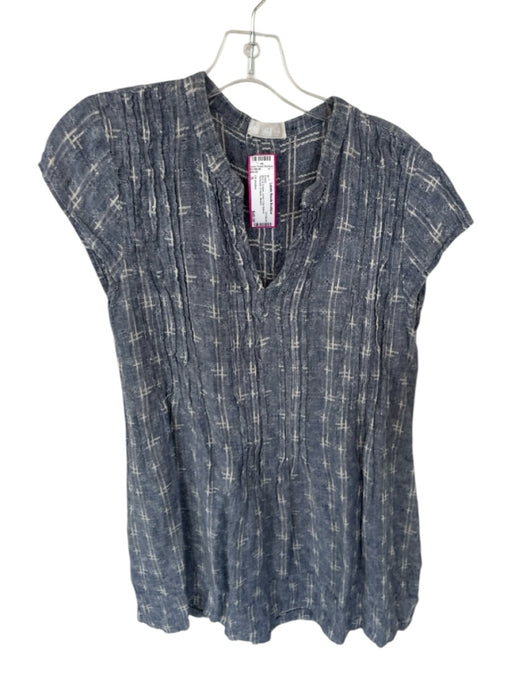 CP Shades Size S Blue & Cream Linen Cap Sleeve Textured V Neck Dress Blue & Cream / S