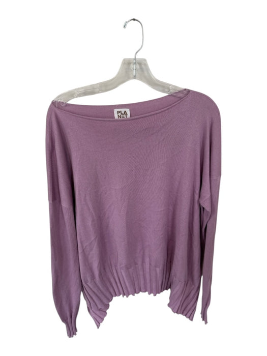 Planet Size One Size Purple Pima Cotton Blend Long Sleeve Boat Neck Top Purple / One Size