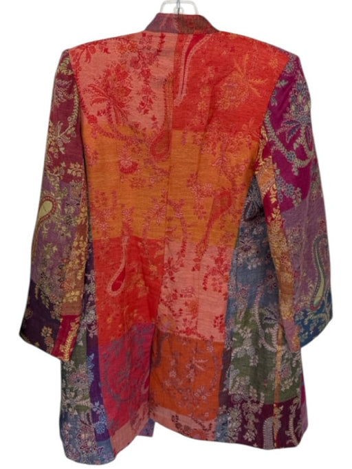 Moksha Size S Pink & Orange Wool Buttons Shoulder Pads Floral Long Jacket Pink & Orange / S