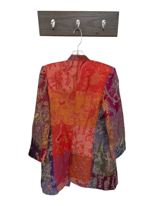 Moksha Size S Pink & Orange Wool Buttons Shoulder Pads Floral Long Jacket Pink & Orange / S