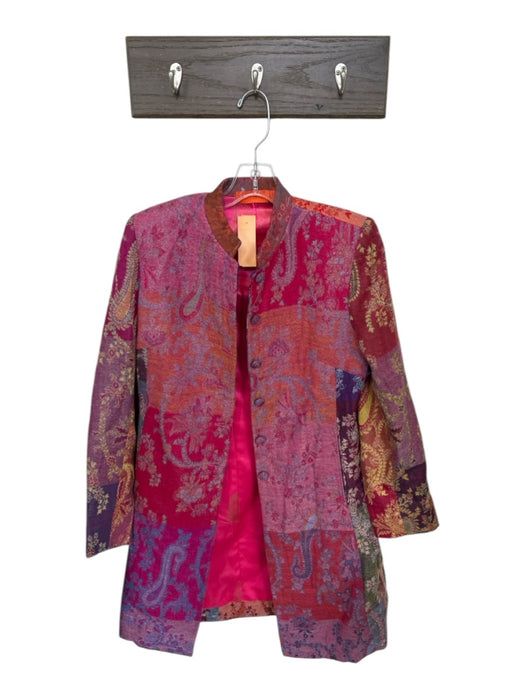 Moksha Size S Pink & Orange Wool Buttons Shoulder Pads Floral Long Jacket Pink & Orange / S
