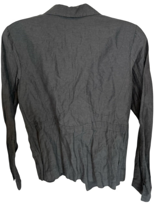 Eileen Fisher Size S Charcoal Cotton Blend Tie Collar Long Sleeve Top Charcoal / S