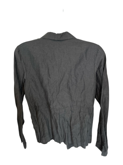 Eileen Fisher Size S Charcoal Cotton Blend Tie Collar Long Sleeve Top Charcoal / S
