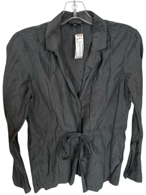 Eileen Fisher Size S Charcoal Cotton Blend Tie Collar Long Sleeve Top Charcoal / S