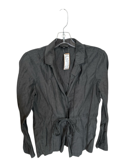 Eileen Fisher Size S Charcoal Cotton Blend Tie Collar Long Sleeve Top Charcoal / S
