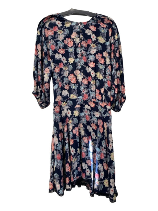 Zadig & Voltaire Size S Navy & Multi Viscose 3/4 Button Floral Long Sleeve Dress Navy & Multi / S