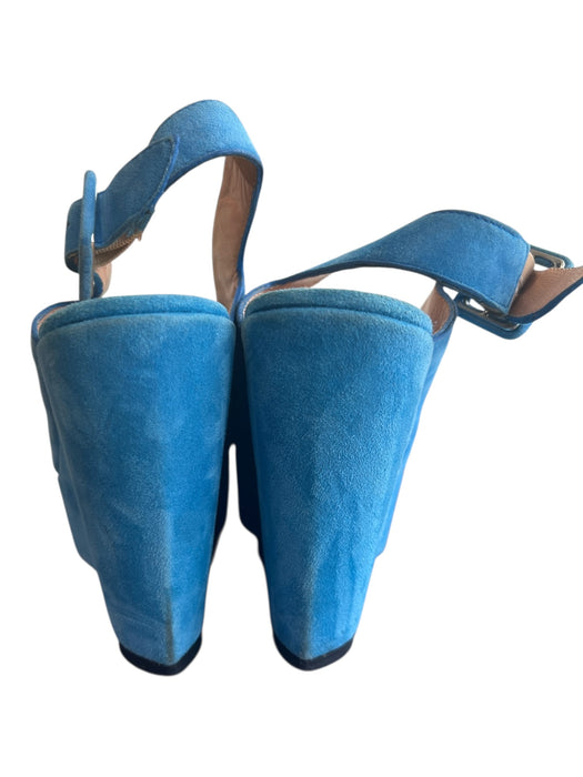 Robert Clergerie Shoe Size 37.5 Blue Suede Leather Peep Toe Sling back Shoes Blue / 37.5