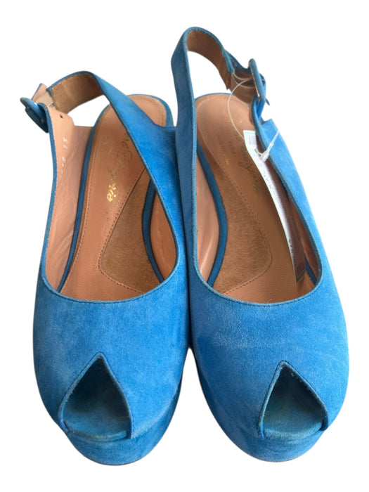 Robert Clergerie Shoe Size 37.5 Blue Suede Leather Peep Toe Sling back Shoes Blue / 37.5