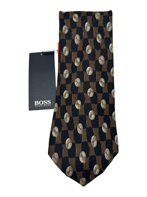 Boss NWT Black & Brown Silk All Over Print Men's Tie Black & Brown