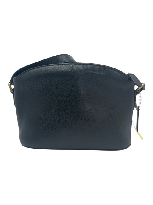 Coach Black Leather Brass Hardware Pebbled Crossbody Strap Zip Closure Bag Black