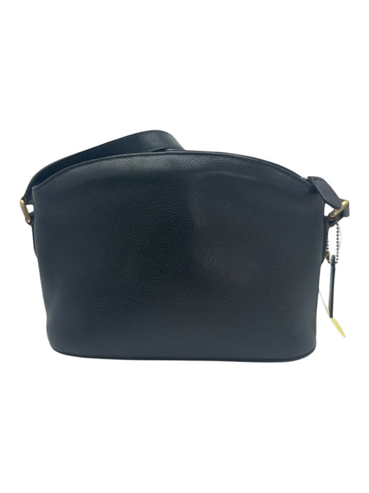 Coach Black Leather Brass Hardware Pebbled Crossbody Strap Zip Closure Bag Black
