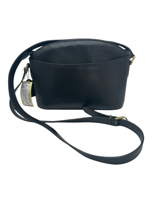 Coach Black Leather Brass Hardware Pebbled Crossbody Strap Zip Closure Bag Black