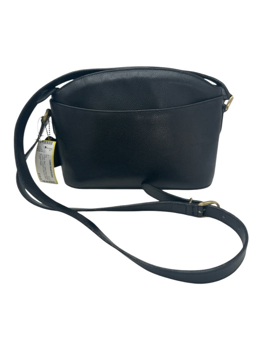 Coach Black Leather Brass Hardware Pebbled Crossbody Strap Zip Closure Bag Black