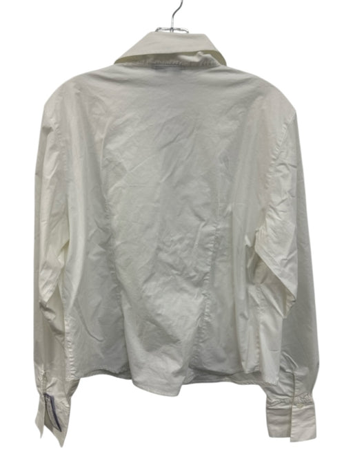 Anne Fontaine Size 5 White Cotton Long Sleeve Tie Top Collar Top White / 5