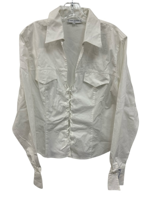 Anne Fontaine Size 5 White Cotton Long Sleeve Tie Top Collar Top White / 5