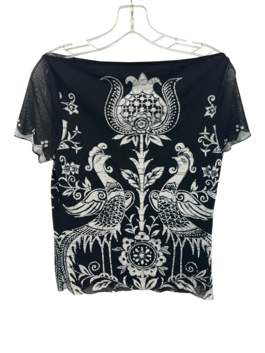 Vivienne Tam Size 3 Black & White Nylon Short Sleeve Mesh Detail Top Black & White / 3