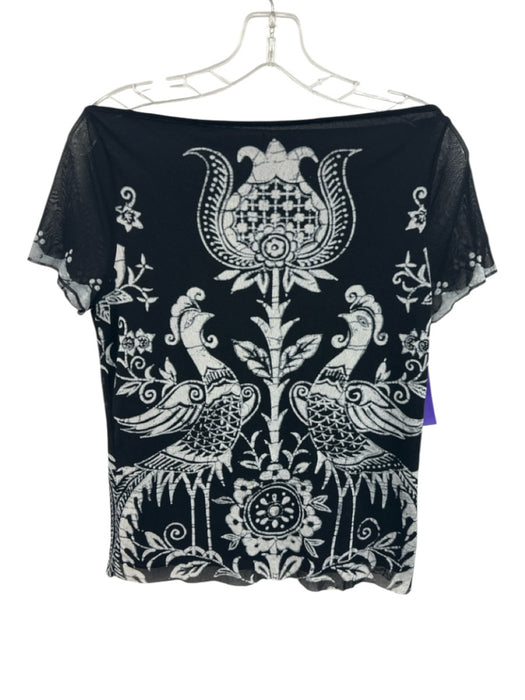 Vivienne Tam Size 3 Black & White Nylon Short Sleeve Mesh Detail Top Black & White / 3