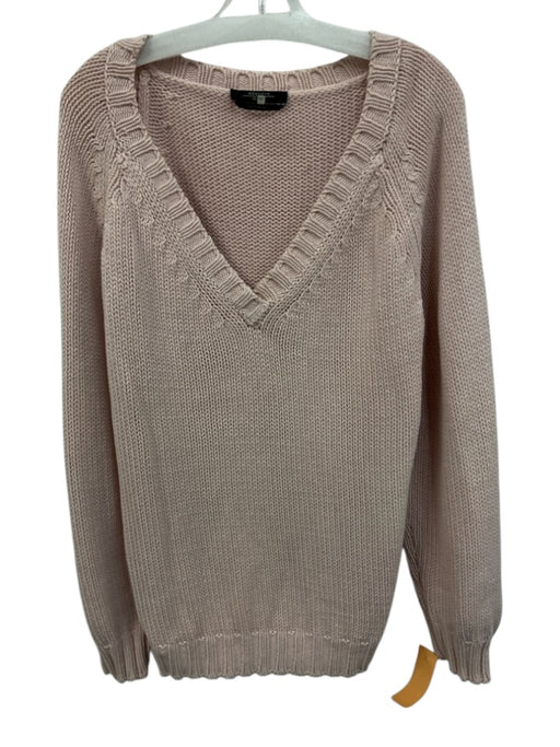 Weekend Max Mara Size XL Light Pink Cotton Blend Knit V Neck Ribbed Hem Sweater Light Pink / XL