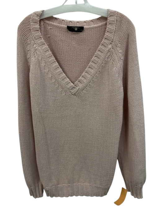 Weekend Max Mara Size XL Light Pink Cotton Blend Knit V Neck Ribbed Hem Sweater Light Pink / XL