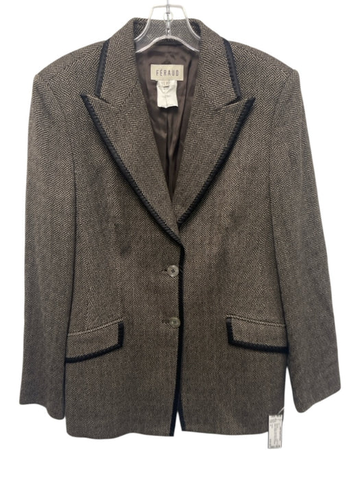 Feraud Size 4 Brown & Black Virgin Wool Blazer Button Straight Leg Pant Set Brown & Black / 4