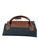 Longchamp Slate Gray & Brown Nylon Zip Top Leather Trim Collapsible Tote Bag Slate Gray & Brown / XL