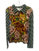 Vivienne Tam Size 3 Red, Green & Multi Cotton Blend Floral Striped Zip front Top Red, Green & Multi / 3