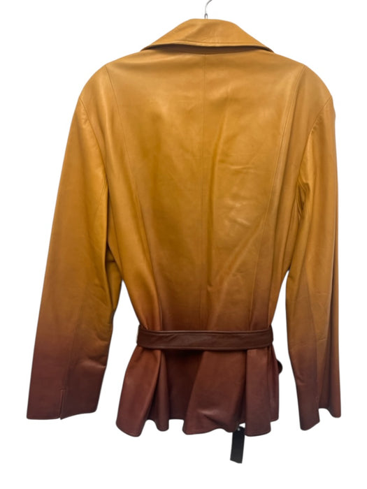 Lafayette 148 Size 14 Tan Brown Leather Gradient Button Front Paneled Jacket Tan Brown / 14