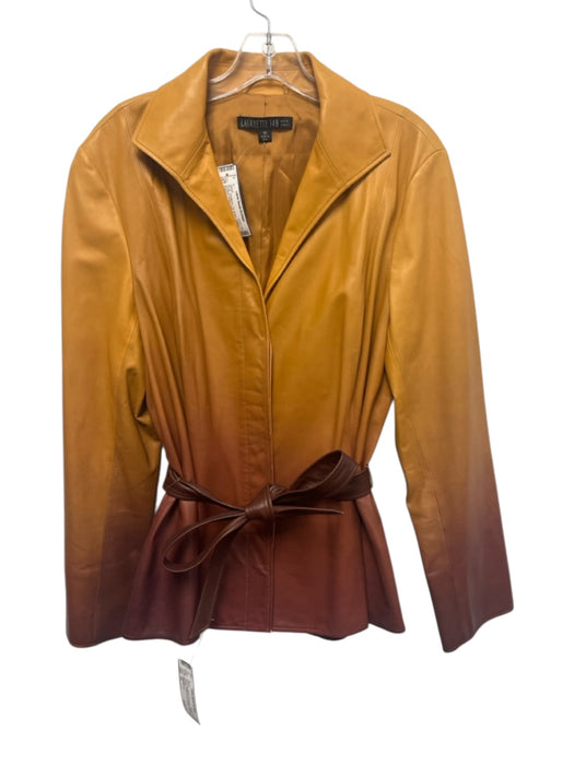 Lafayette 148 Size 14 Tan Brown Leather Gradient Button Front Paneled Jacket Tan Brown / 14